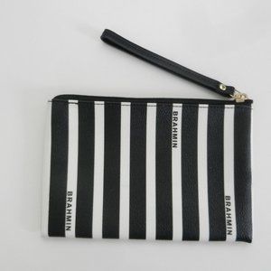 Brahmin Black White Stripe Pouch Wristlet